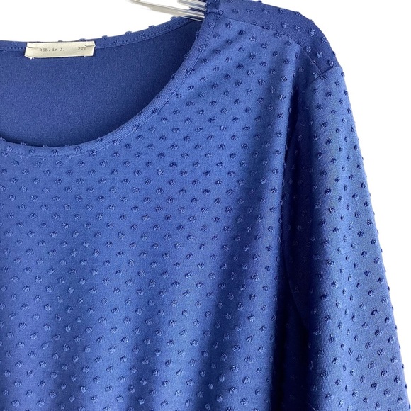 Reb in J Dress Slate Blue Swiss Dot Mid Length Tiered Skirt Long Sleeve Size L - Picture 6 of 14